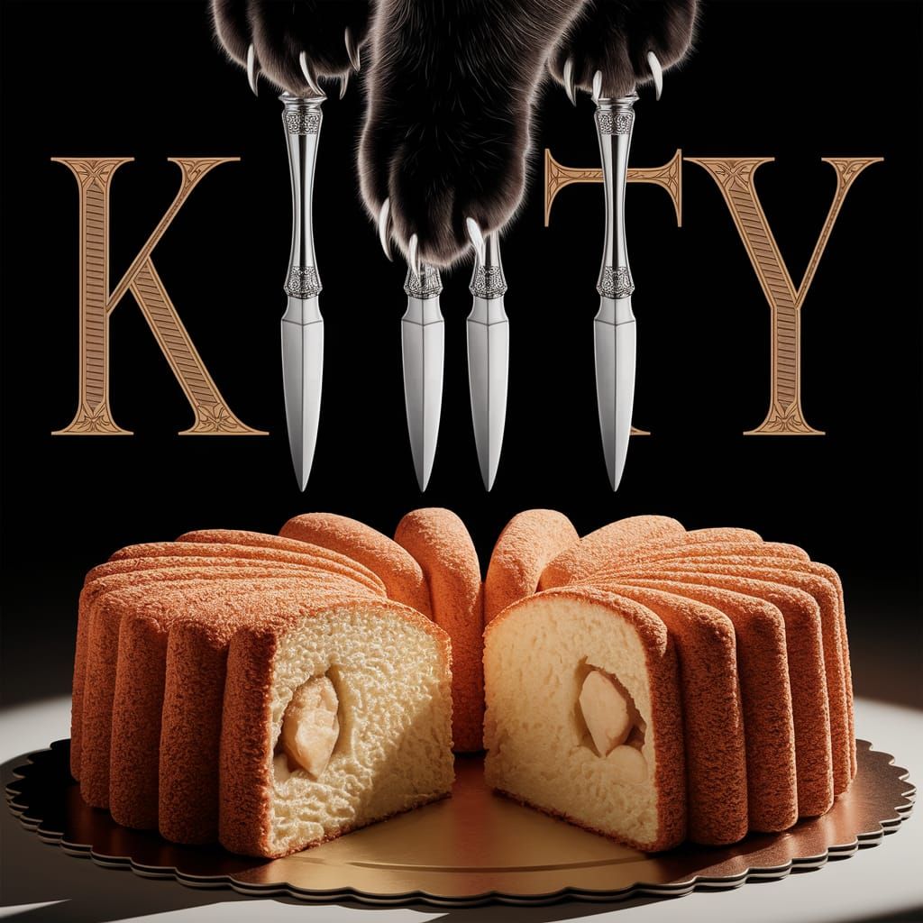Black Cat Paw with Knife Claws and Apple Cake