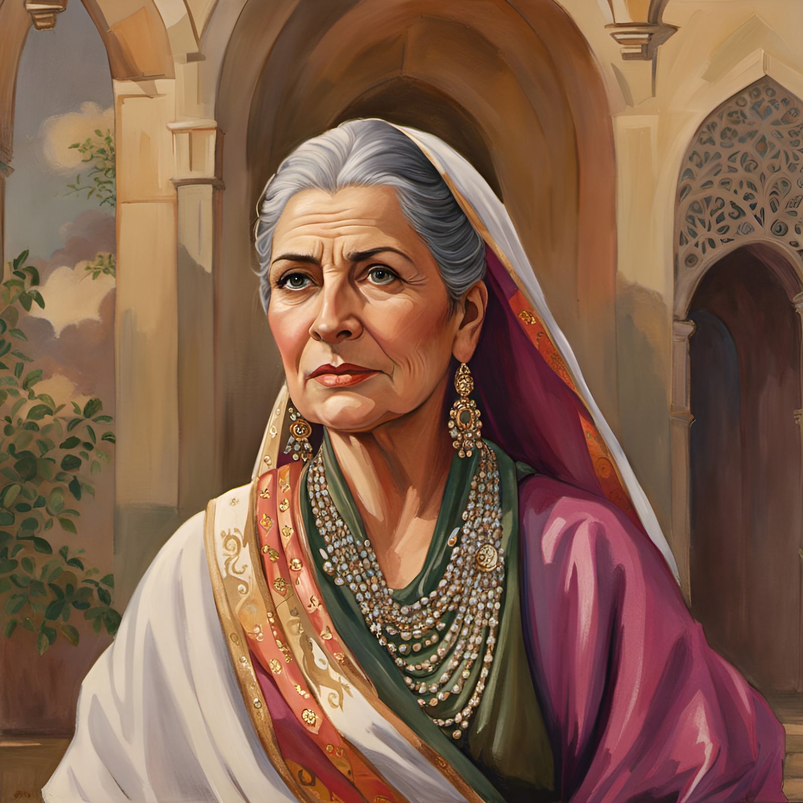 Elderly Middle Eastern Woman in Studio Ghibli Watercolor