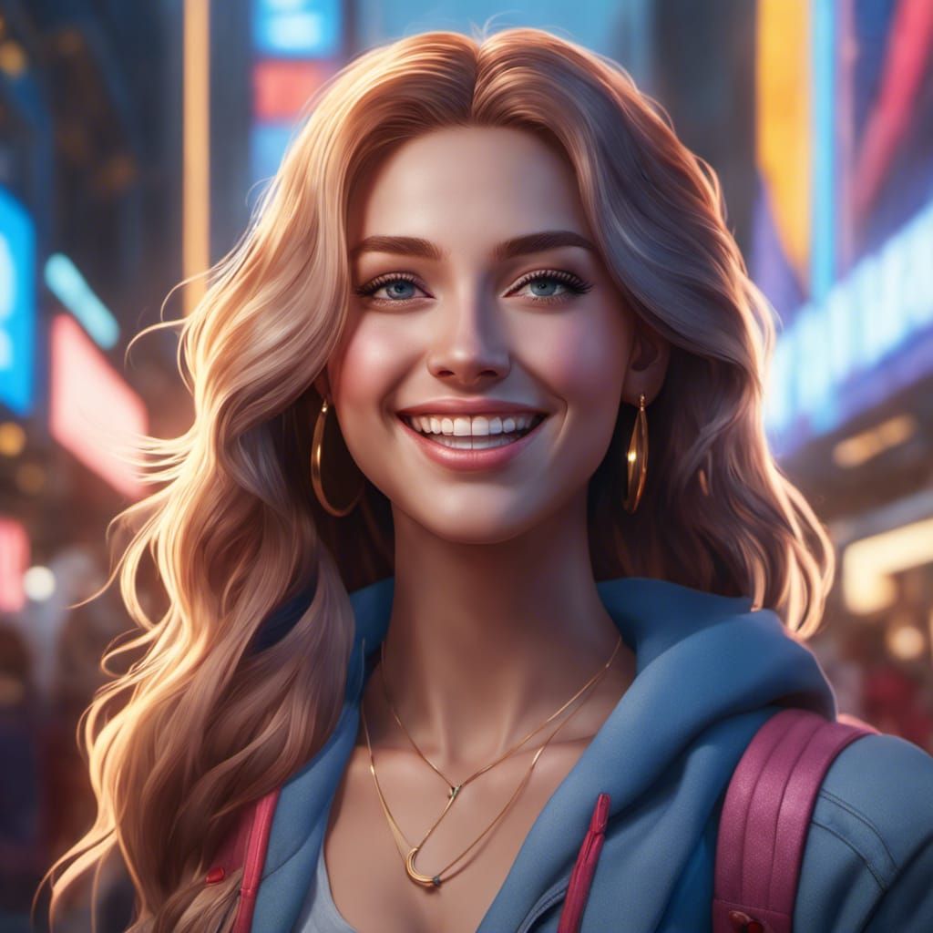 Hyperrealistic Portrait of a Happily Smiling Person
