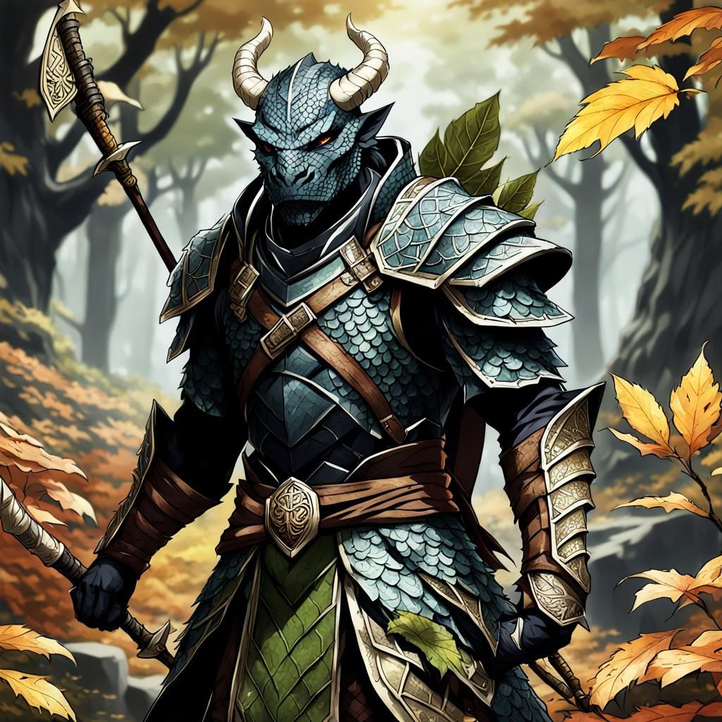 Dragonborn Archer with Longbow in Anime Style