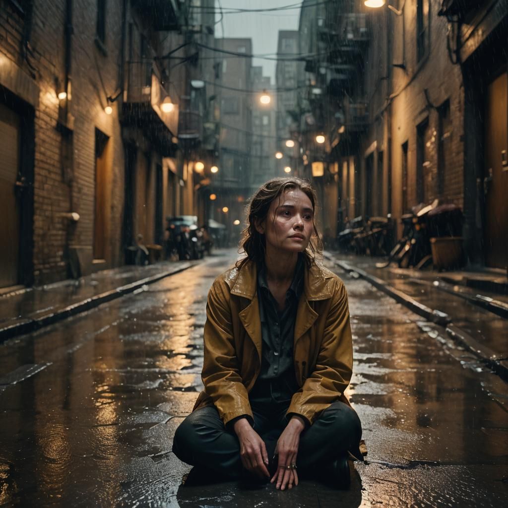 Rainy City Alley: A Cinematic Film Still
