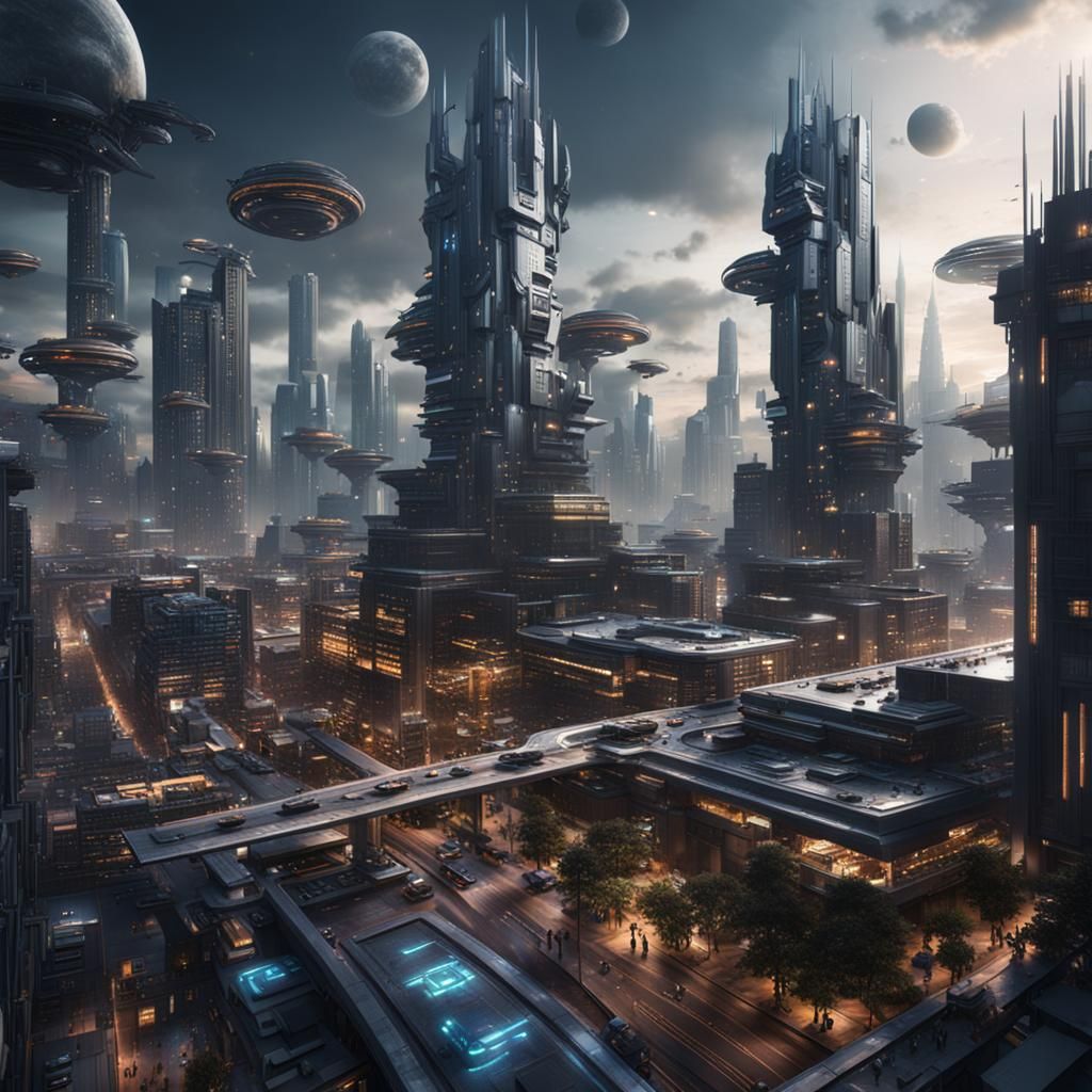 Dark Futuristic Cityscape Concept Art