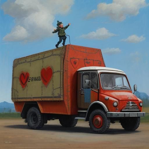 Bolshevik on Armored Car: Surreal Expressionist Art