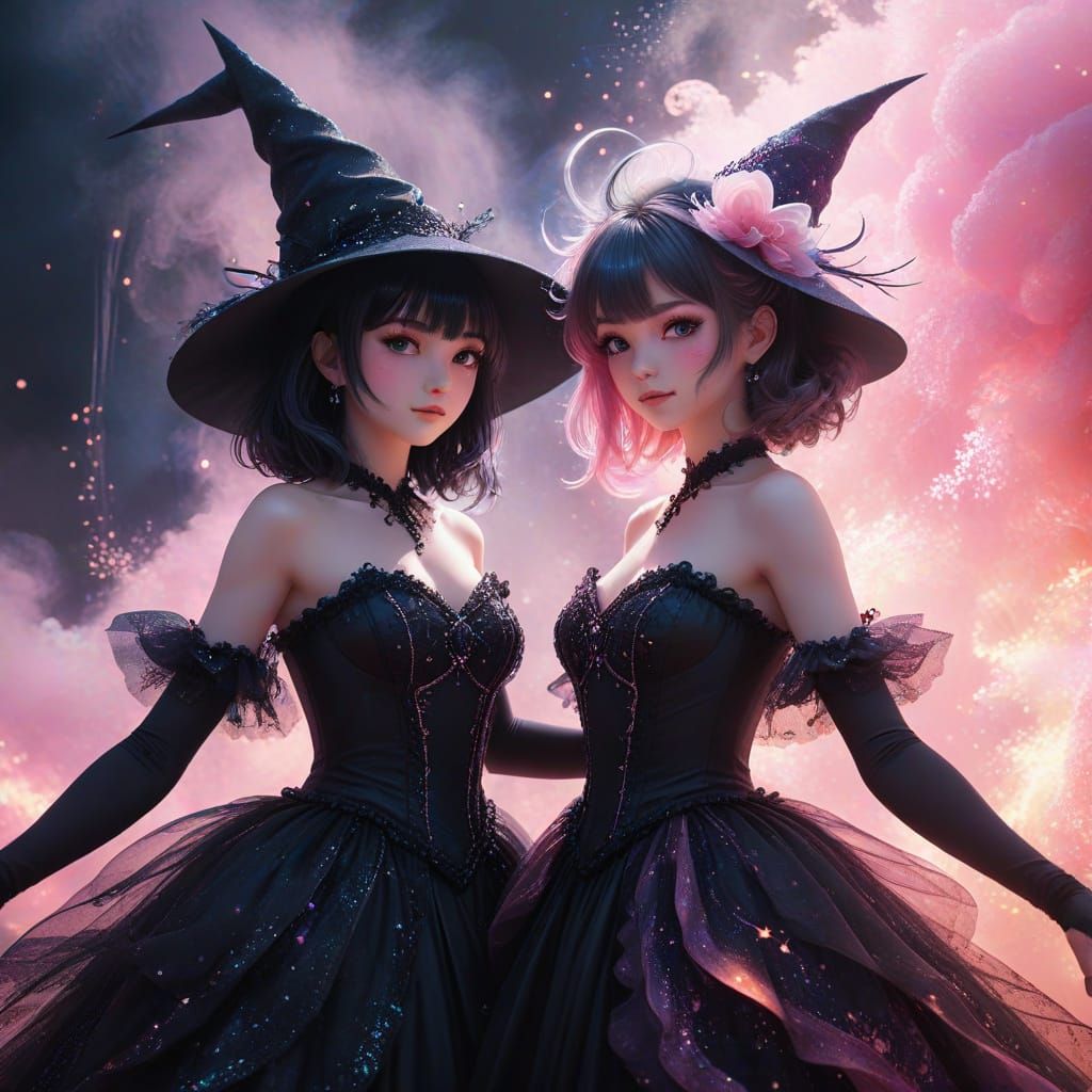 Magical Anime Sisters Shine in Vibrant Digital Art