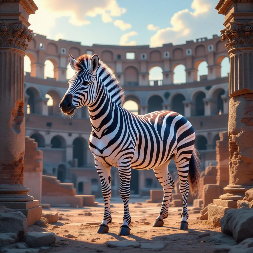 Neon Zebra in Roman Ruins, Art Nouveau Steampunk