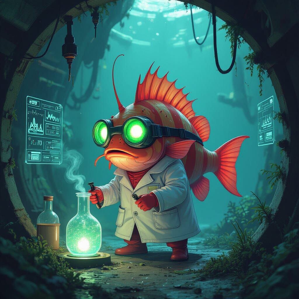 Bioluminescent Anglerfish Experiments in Cyberpunk Lab