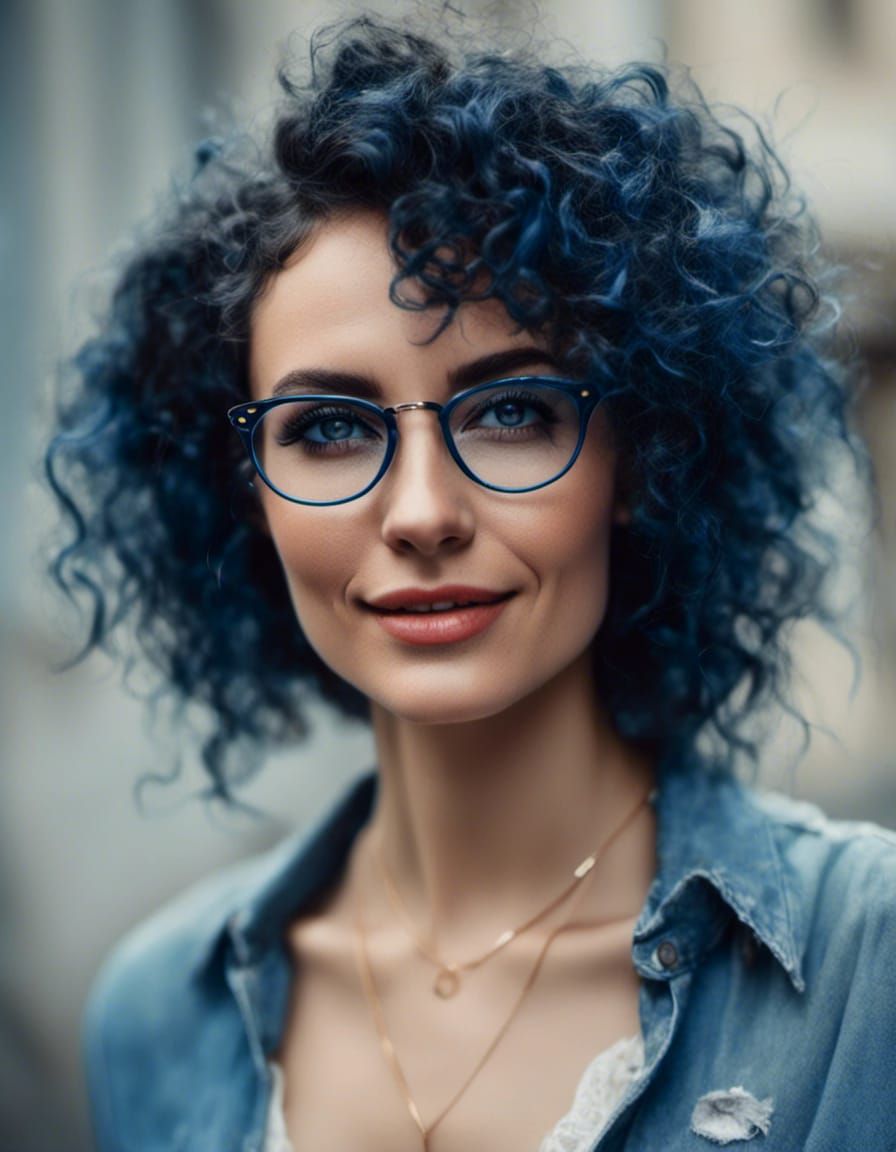 Blue-Haired Woman Portrait in Hyperreal Style