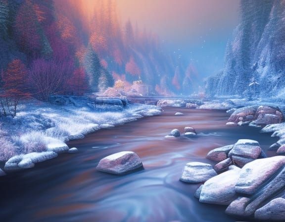 Epic Winter River Landscape in Digital Matte Painting