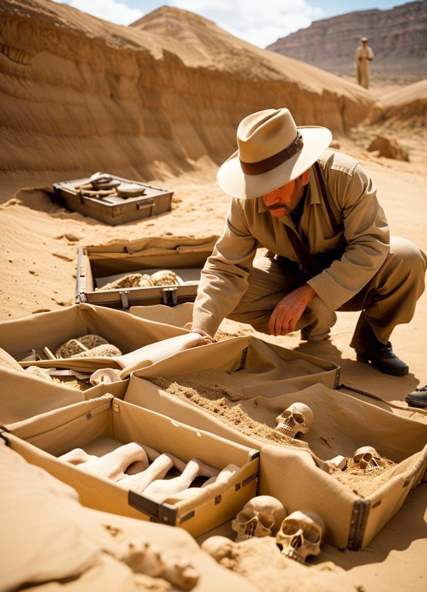 Desert Archaeology Scene in Adventure Film Style