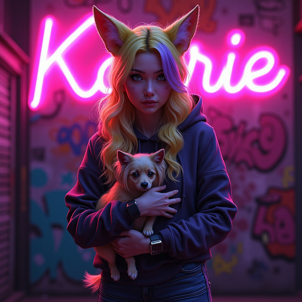 Woman with Neon Sign, Digital Matte Painting