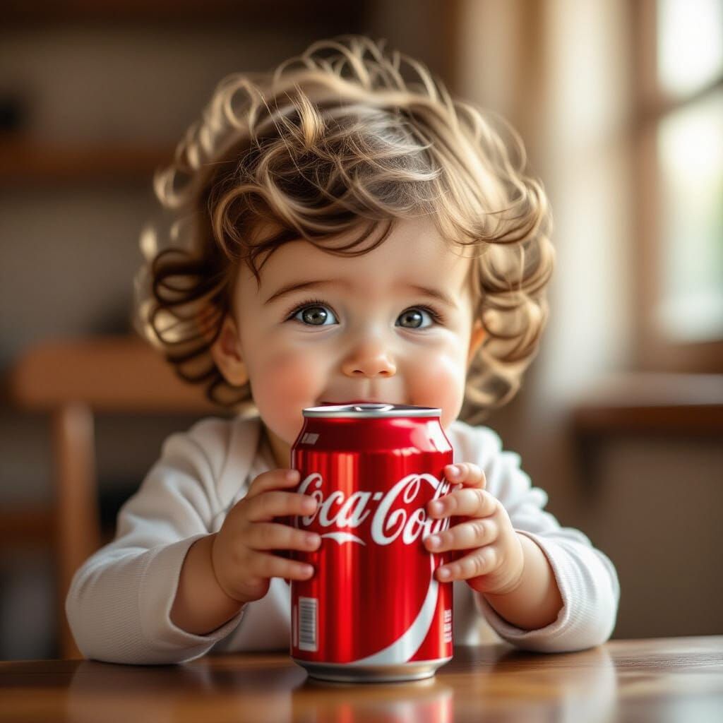 Realistic Toddler Enjoys Coca-Cola