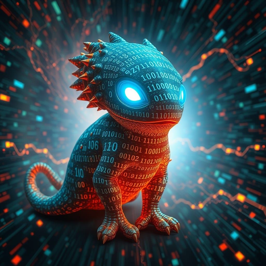 Digital Creature of Binary Code and Data Streams