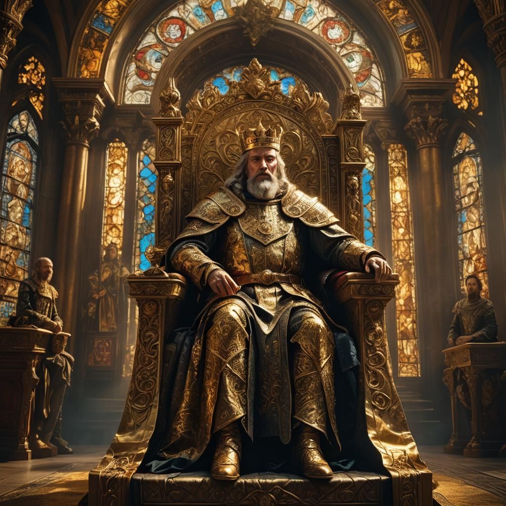 Benevolent Medieval King in Baroque Oil Painting Style