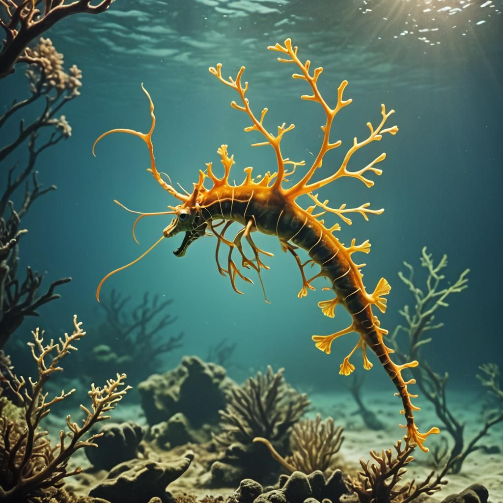 Leafy Sea Dragon: A Cinematic Film Still