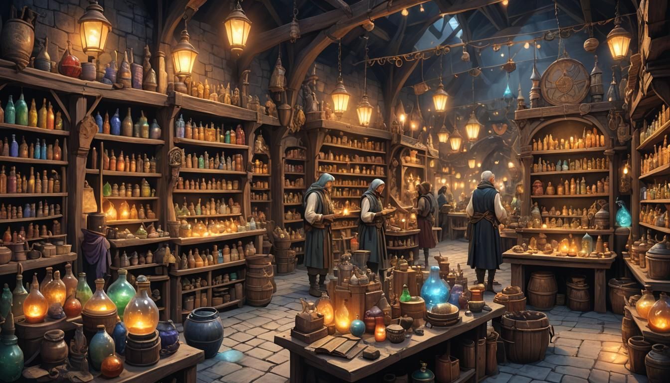 Fantasy Marketplace with Potions and Magic