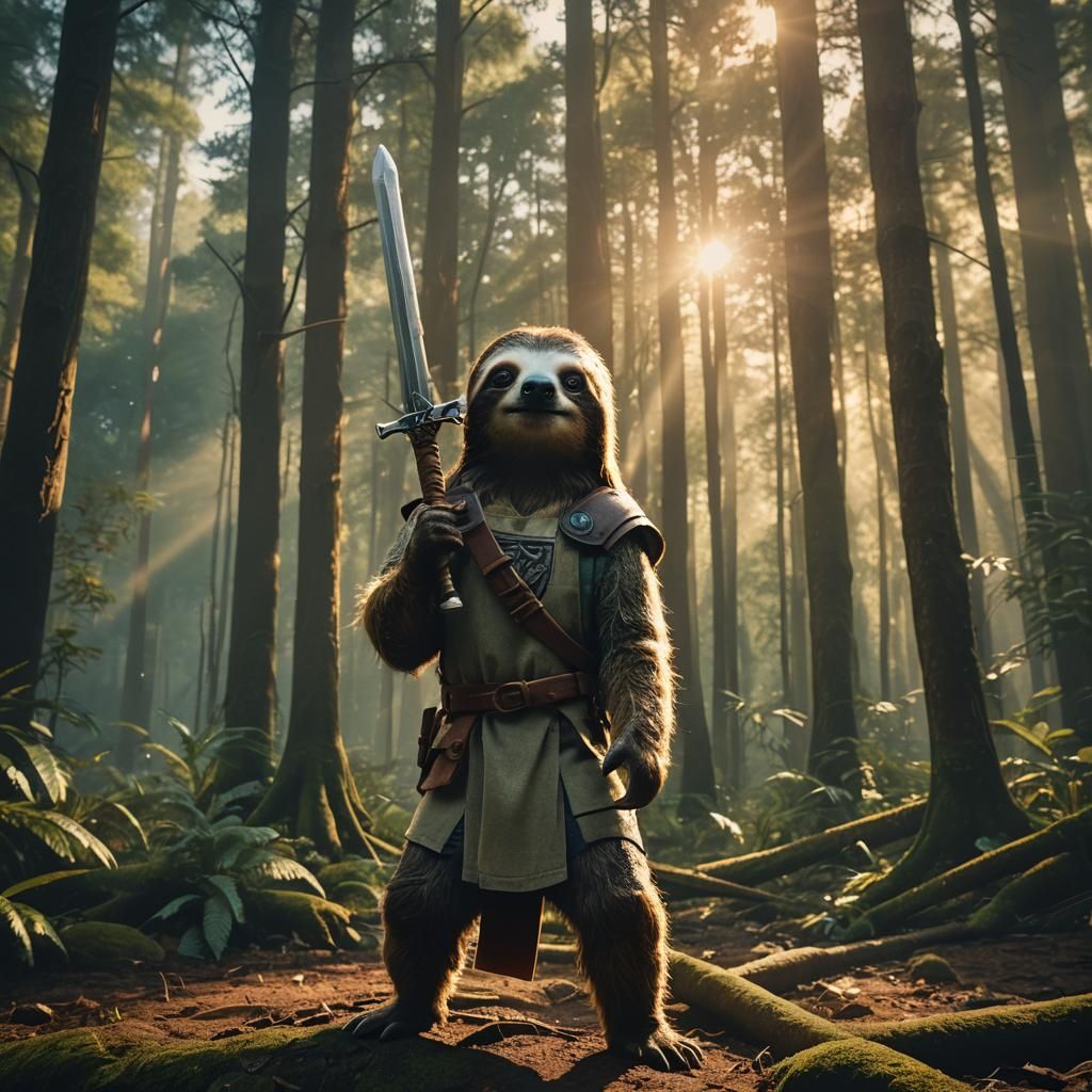 Link as Sloth with Master Sword in Forest