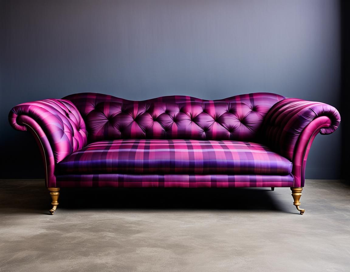 A rich deep purple wine pink plaid patterned taffeta Vivienn...