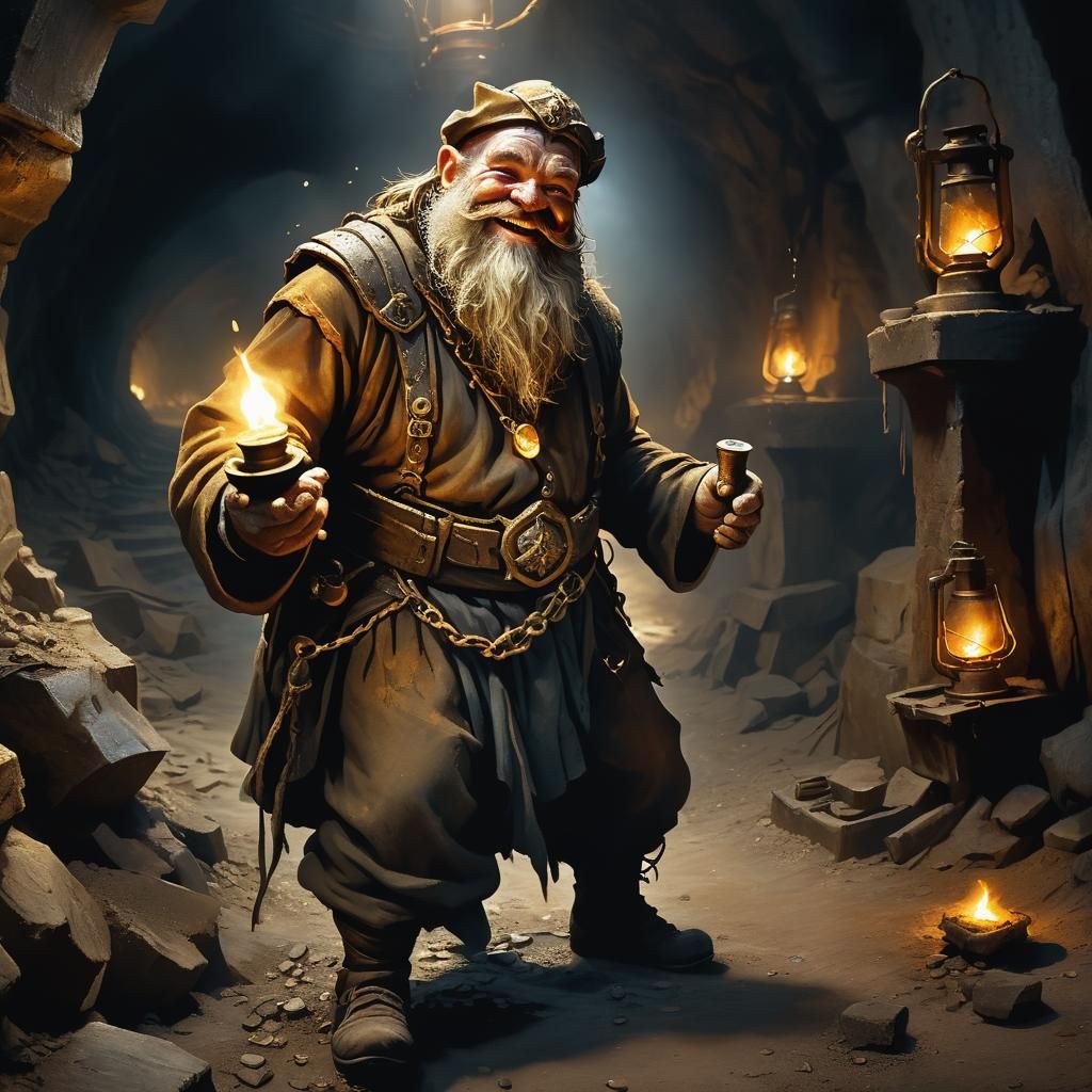 Dwarf Lord Extracts Gold in Abandoned Mine