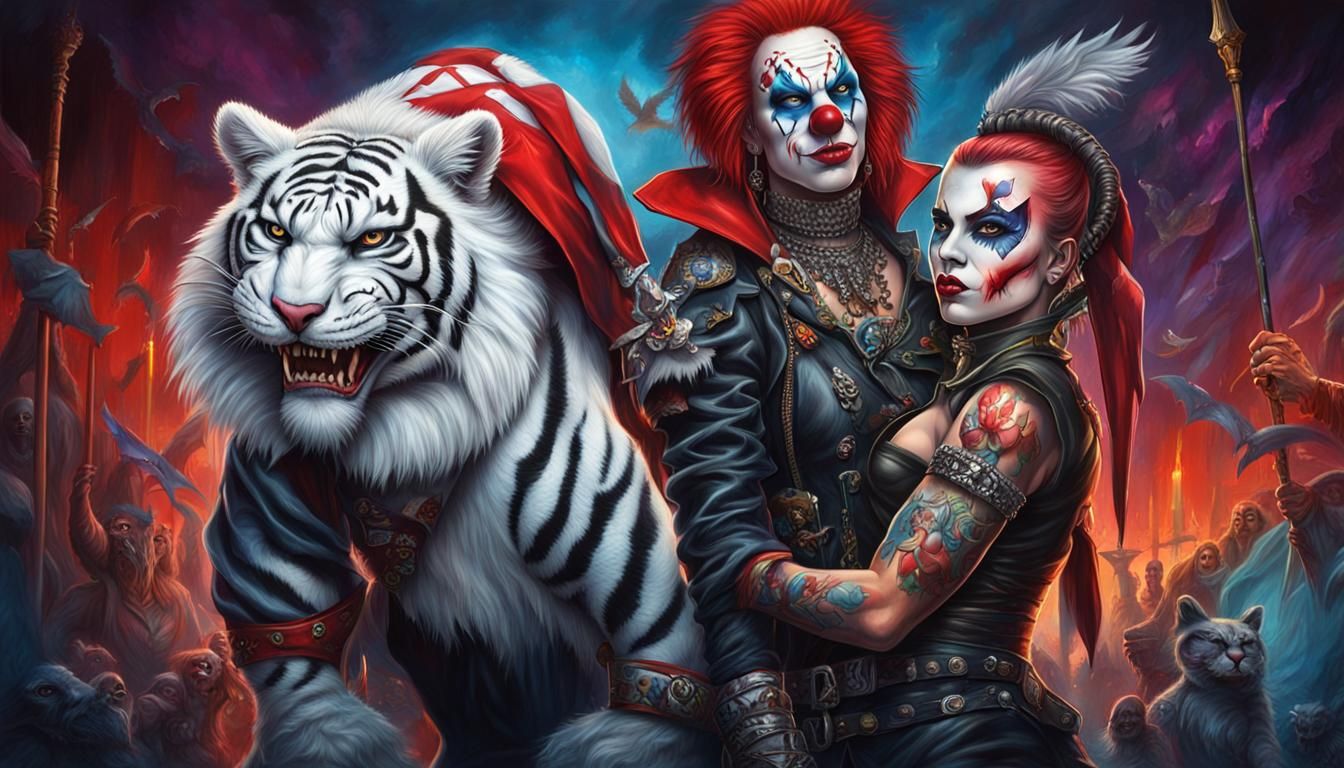 Punk Vampire Circus Airbrush Art with Sabre-Tooth Tiger