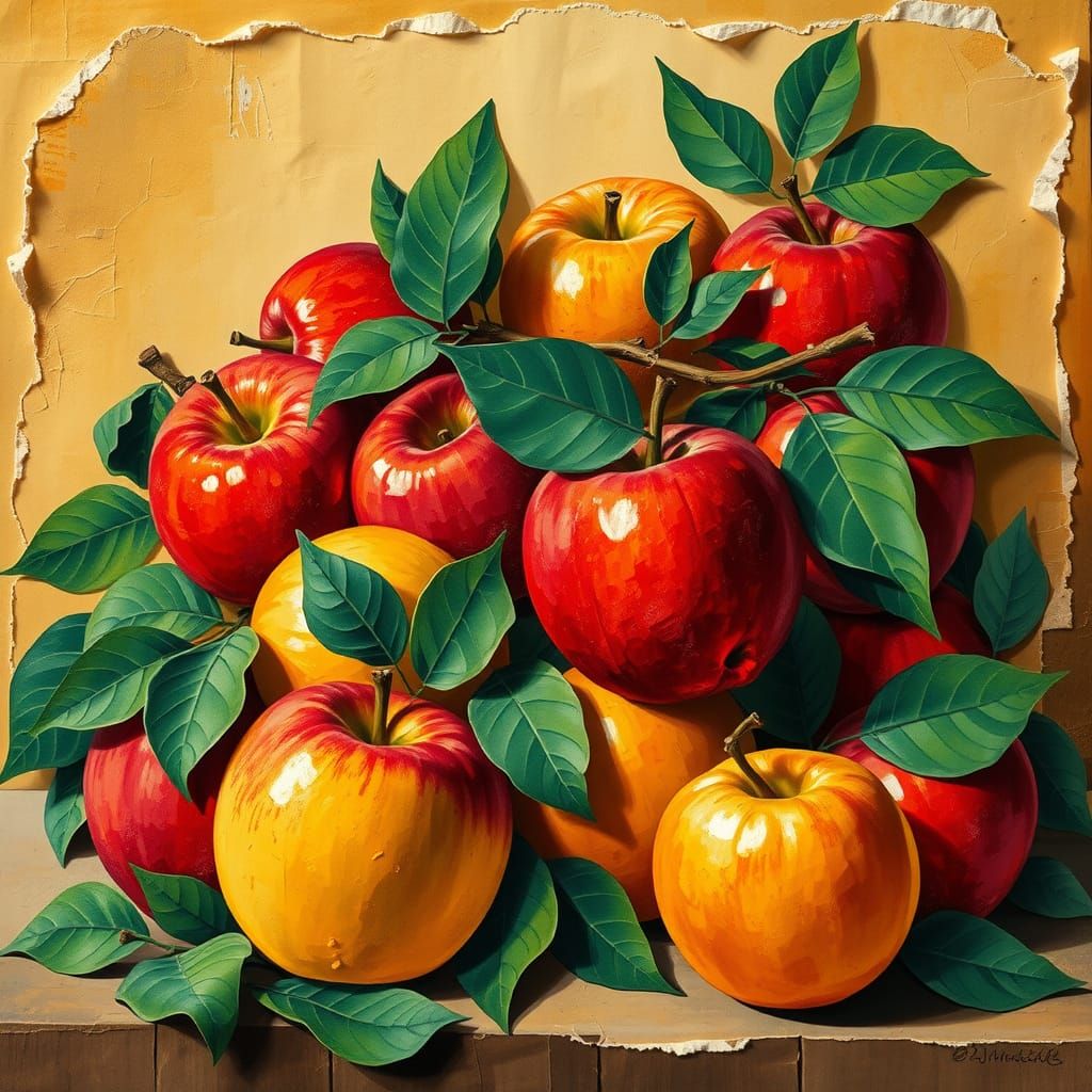 Cubist Apple Harvest Collage Still Life