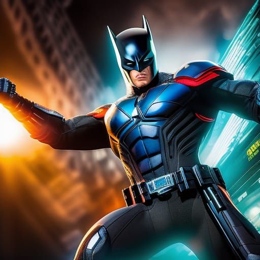 Dynamic Batman Graffiti Art in Synthwave Style