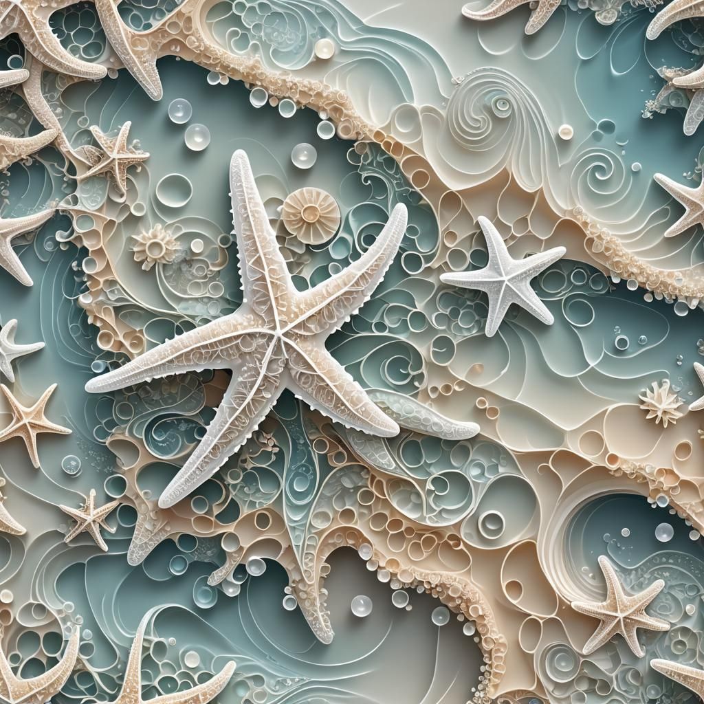 Bioluminescent Starfish in Abstract Vector Fractal Style