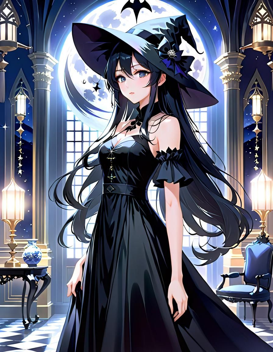 Teenage Witch in Moonlit Room, Anime Style