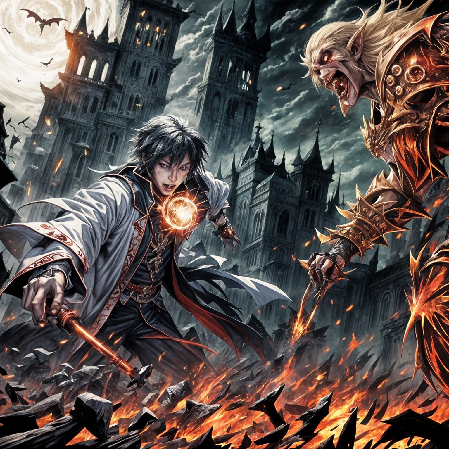 Vampire Mage Battle in Anime Key Visual Style