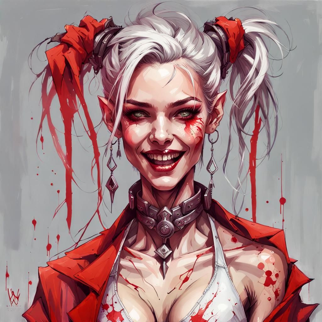 Cyberpunk Vampire Babe Portrait in Inkpunk Style