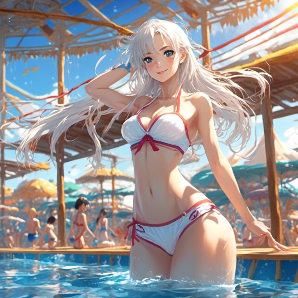 Anime-Style Pin-Up of Woman in Bikini