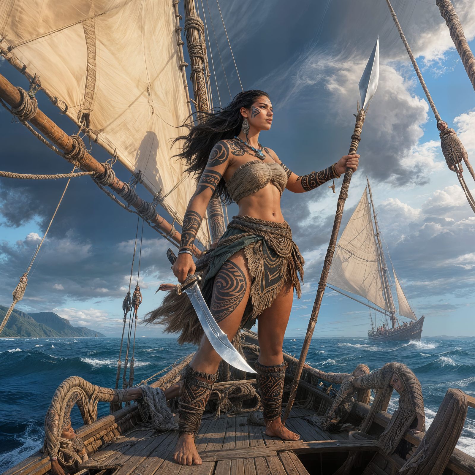 Samoan Warrior Princess on Traditional Boat