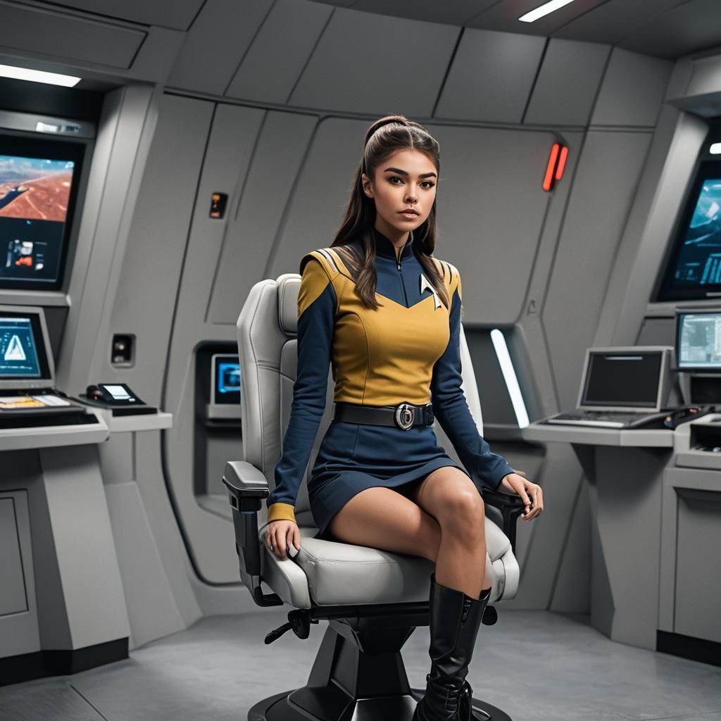 Woman in Star Trek Uniform on Bridge