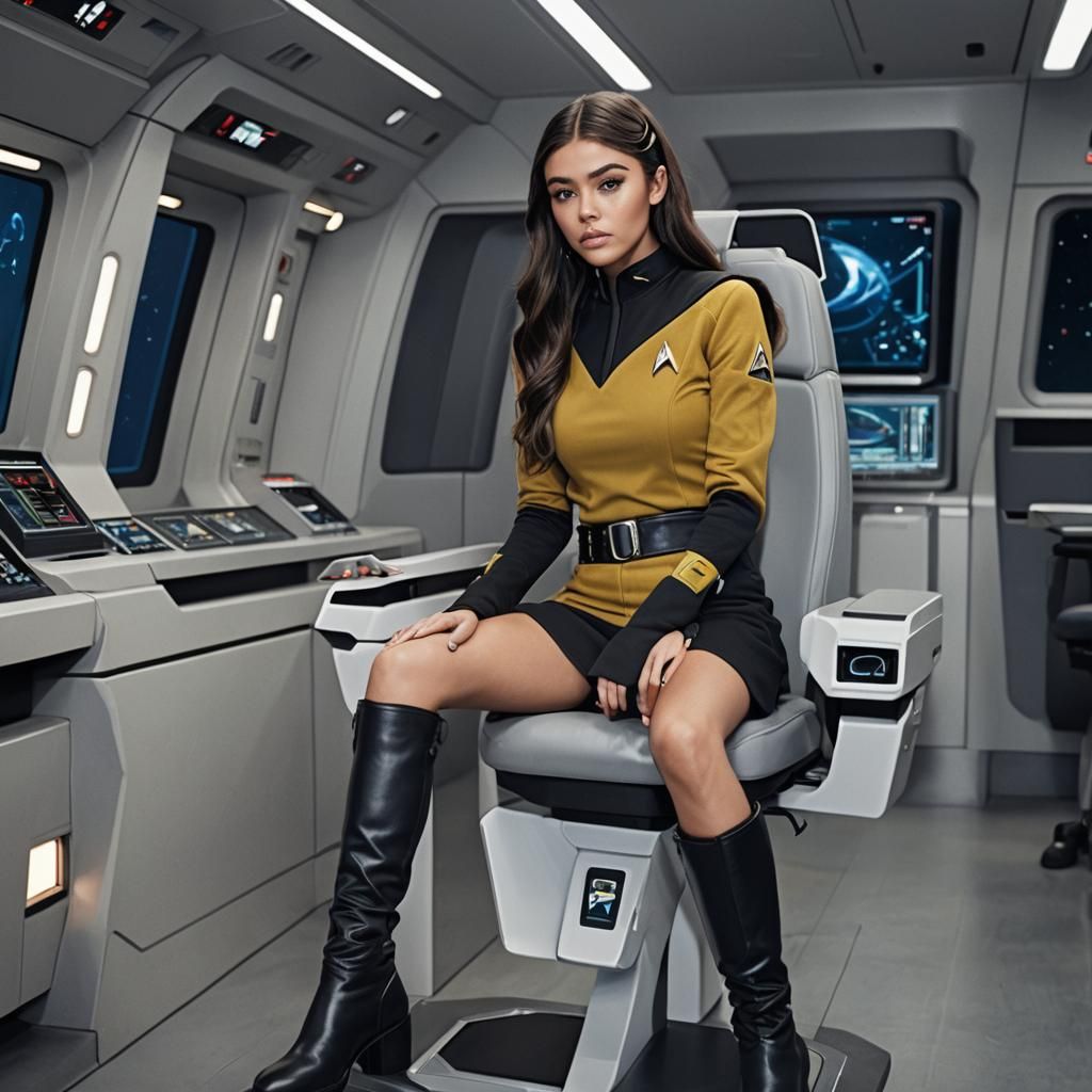 Woman in Star Trek Uniform on Bridge