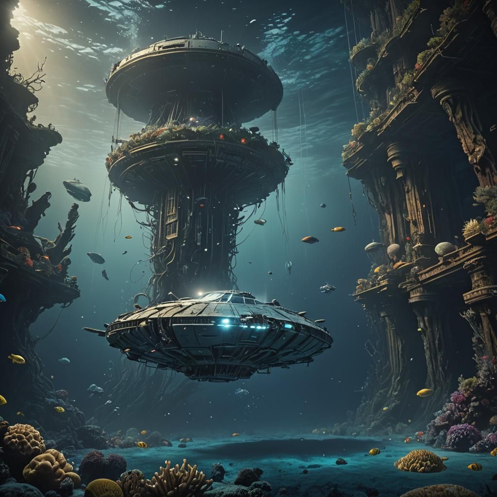 Crashed UFO at Mariana Trench: Deep Color Matte Painting