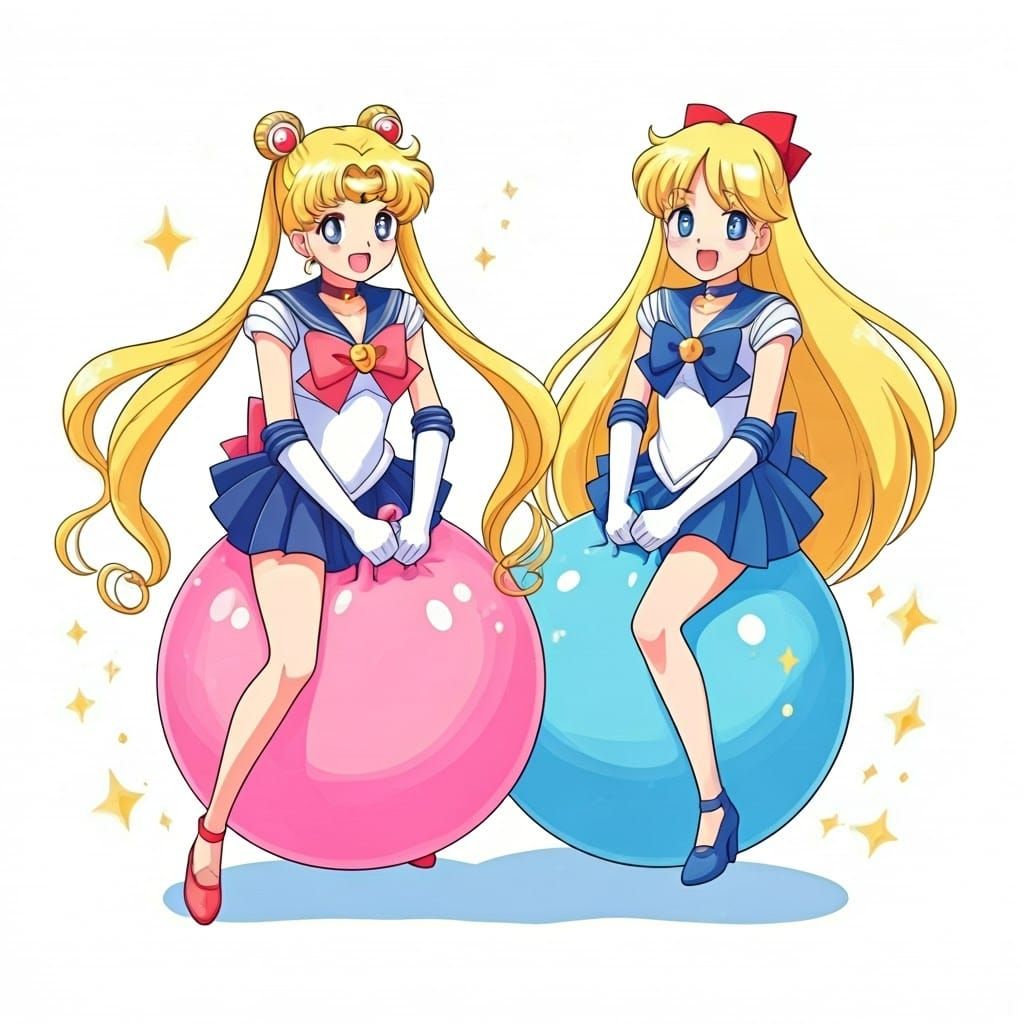 Sailor Moon and Venus on Hopper Balls