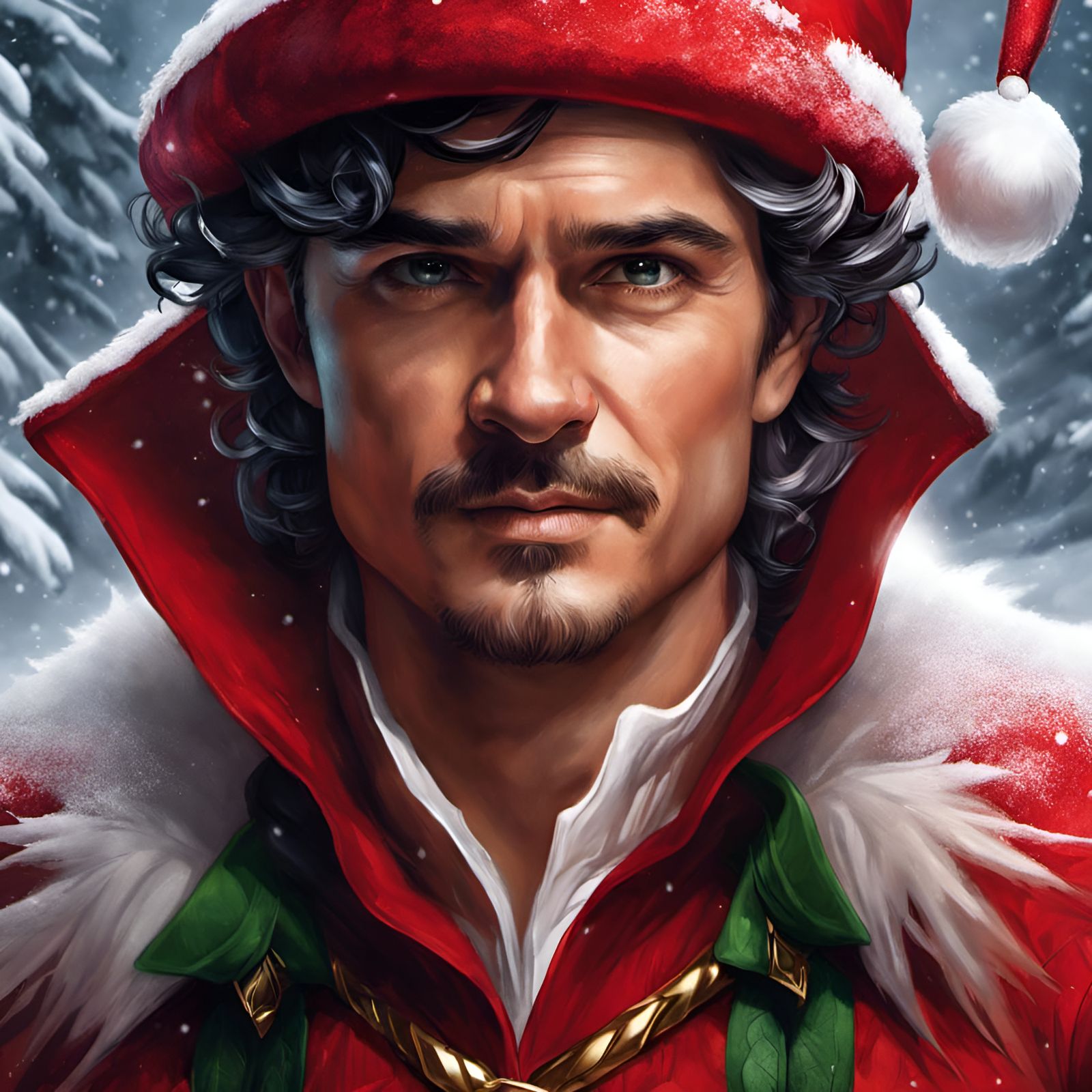 Detailed Portrait of Christmas Elf in Snow