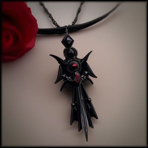 Hecate gothic necklace with obsidian pendant with red accents& gothic vibes& ethereal vibes& witchy vibes& magical vibes...