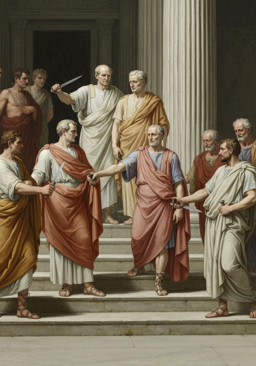 Conspirators Approach Caesar with Drawn Daggers