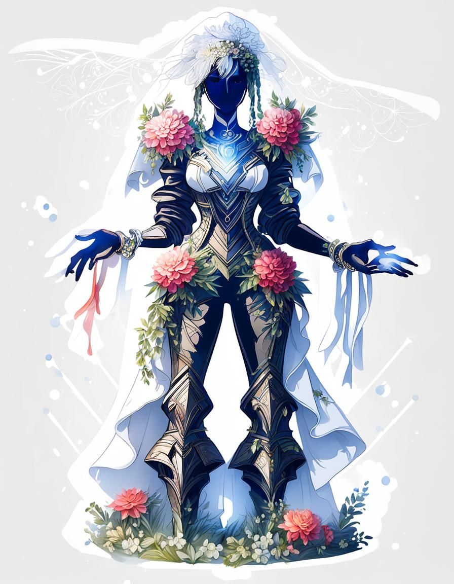 Floral Engraved Bride Character in Light Style