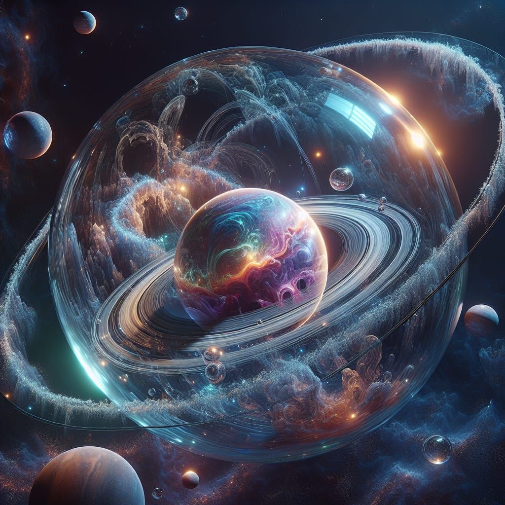 Glass Saturn Encasing Multi-Dimensional Galaxy in Space