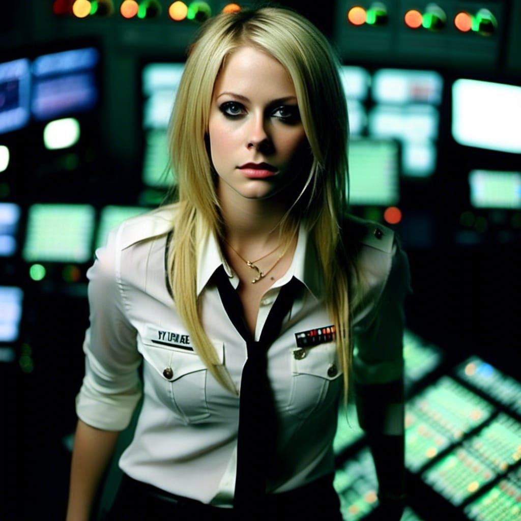 Woman in Military Shirt in Bright Control Room