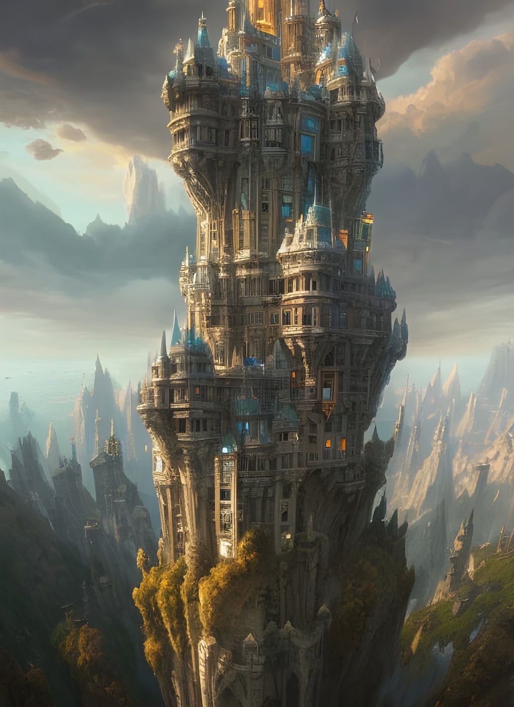 Bird's-Eye View of a Marble Cyberpunk Castle