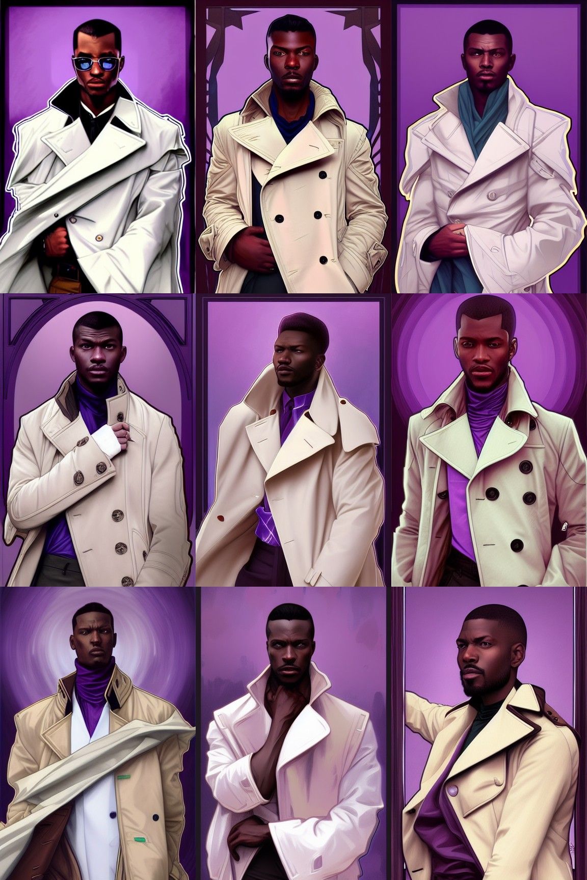 Nigerian Man in Purple Trench Coat, Art Nouveau Style