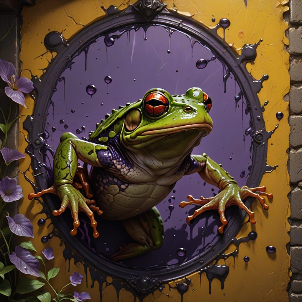 Dead Frog in Dark Fantasy Art Catches a Fly with His Tongue