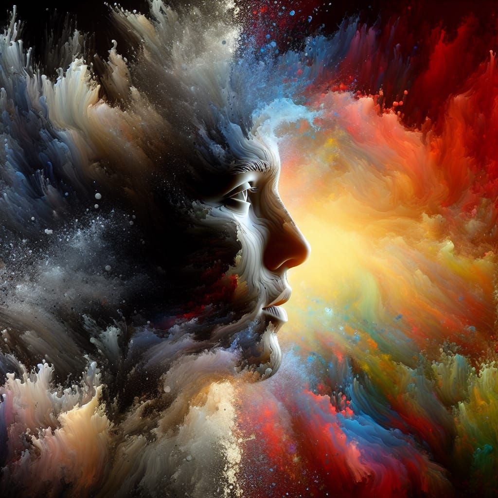 Hyperrealistic Splash Art: Duality of Life's Memories