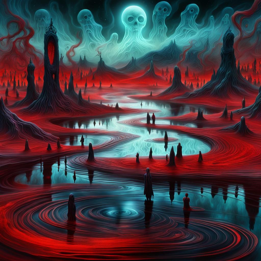 Surreal Lake of Blood in Astral Cosmic Style