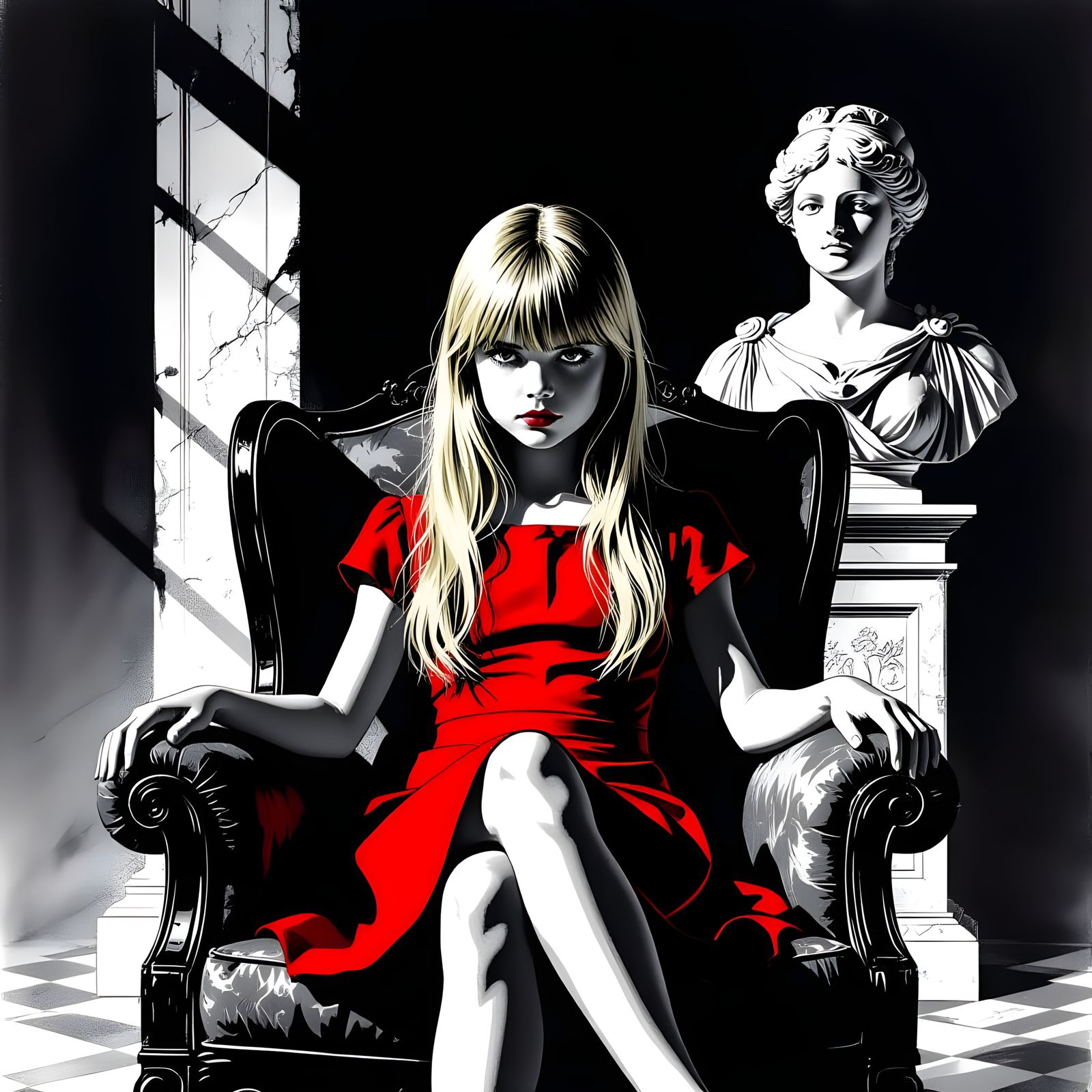 Noir Portrait of Girl in Gothic Mansion