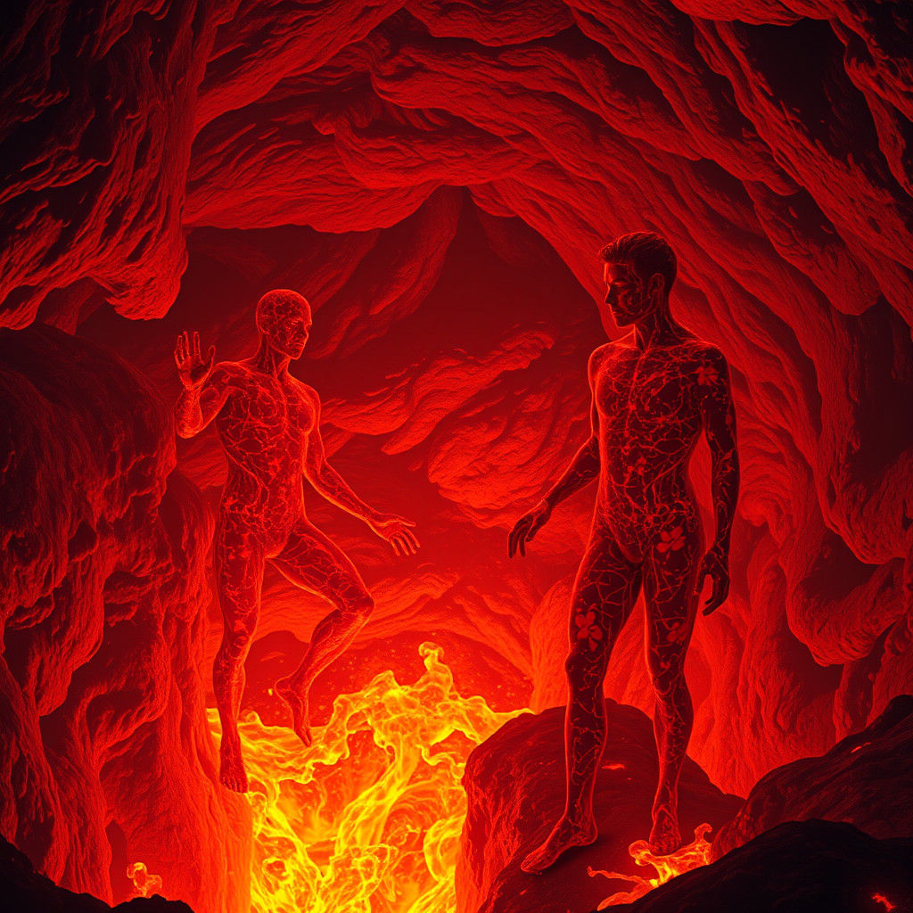 Magma People at Lava Well in Surrealist Style