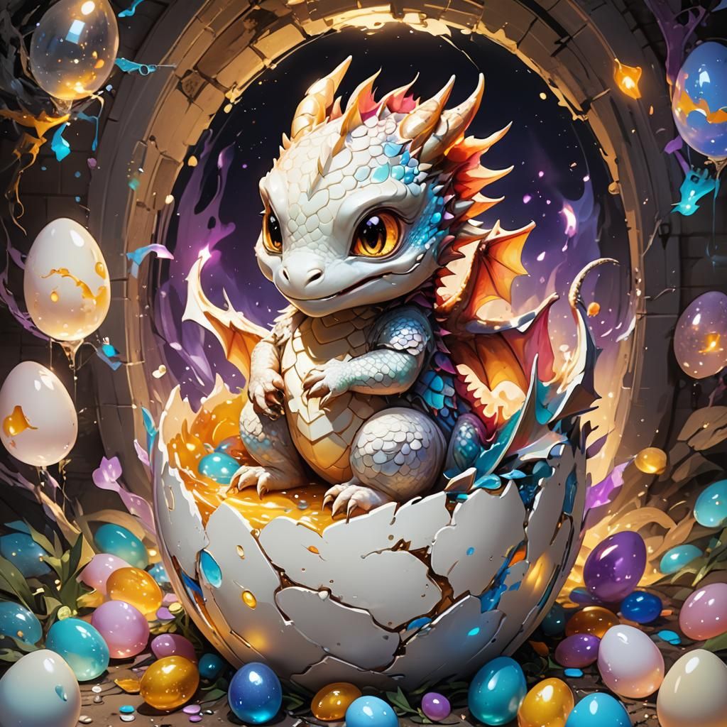 Cute Dragon Baby Graffiti Art in Illuminated Egg
