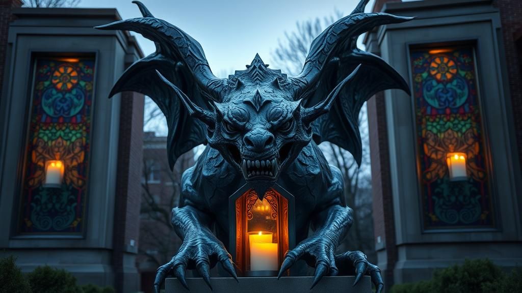 Majestic Gargoyle Sculpture at Twilight